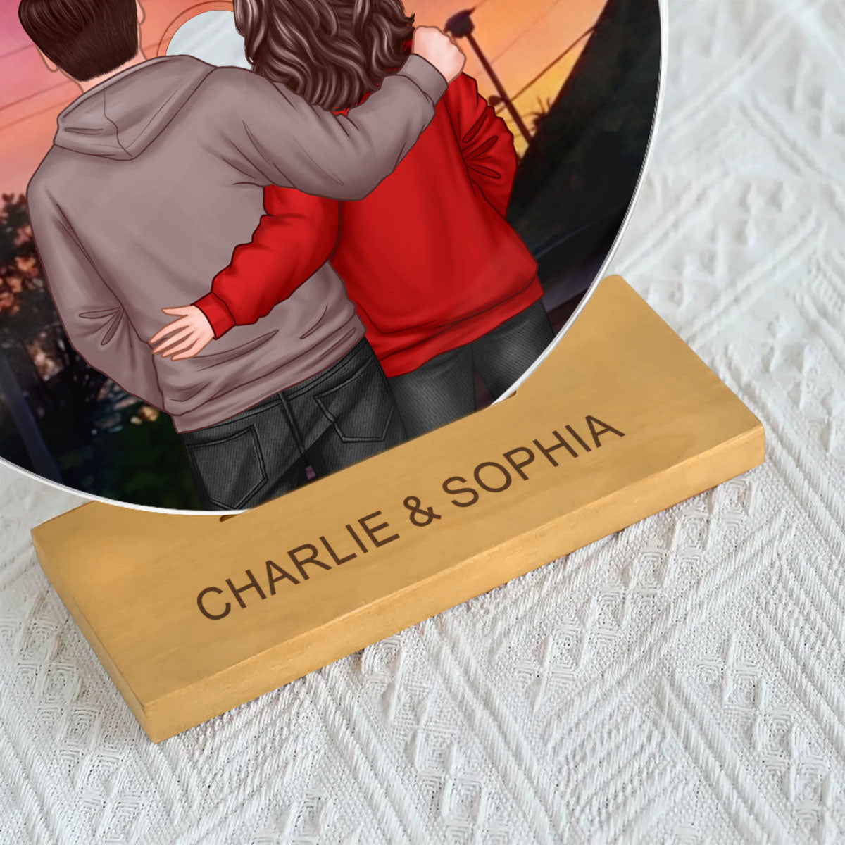 Couple Back View In the Sunset Custom Vinyl Record Acrylic Song Plaque, Scannable QR Code, Personalized Birthday, Anniversary Gift for her and for him