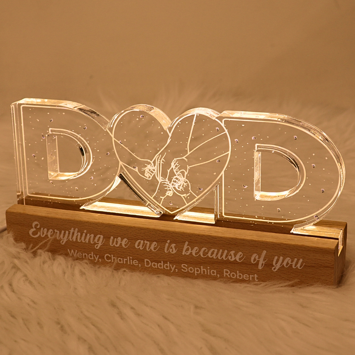 Holding Hand Dad Everything We Are Is Because Of You Personalized Acrylic LED Night Light