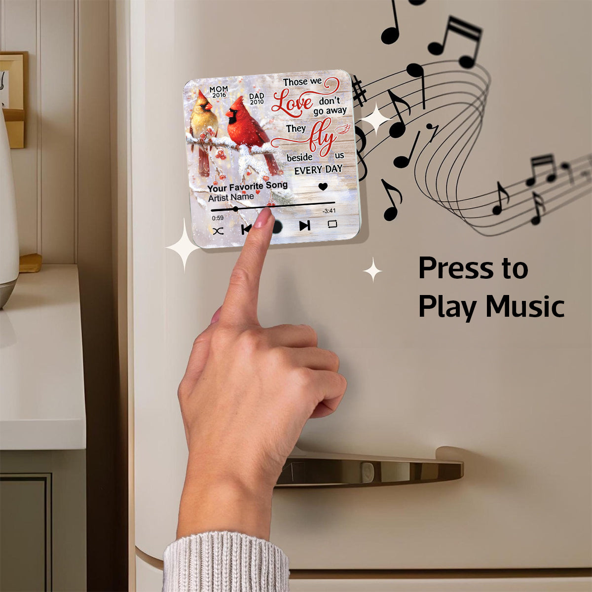 Cardinals Blossom Tree Dad Mom Memorial Personalized Music Fridge Magnet