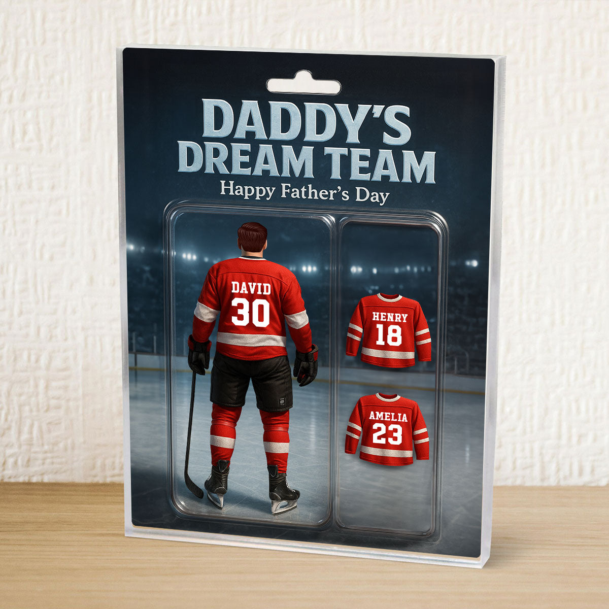 The Best Hockey Dad Ever With Kids' Names Custom Figure Personalized Acrylic Block Plaque, 2025 Father's Day Gift For Him, For Dad