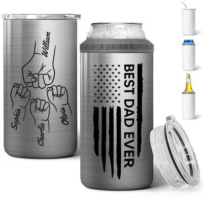 Best Dad Papa Grandpa Ever Fist Bump Outline Nation Flag Father‘s Day Gift For Husband Father Figures Personalized 4 In 1 Can Cooler