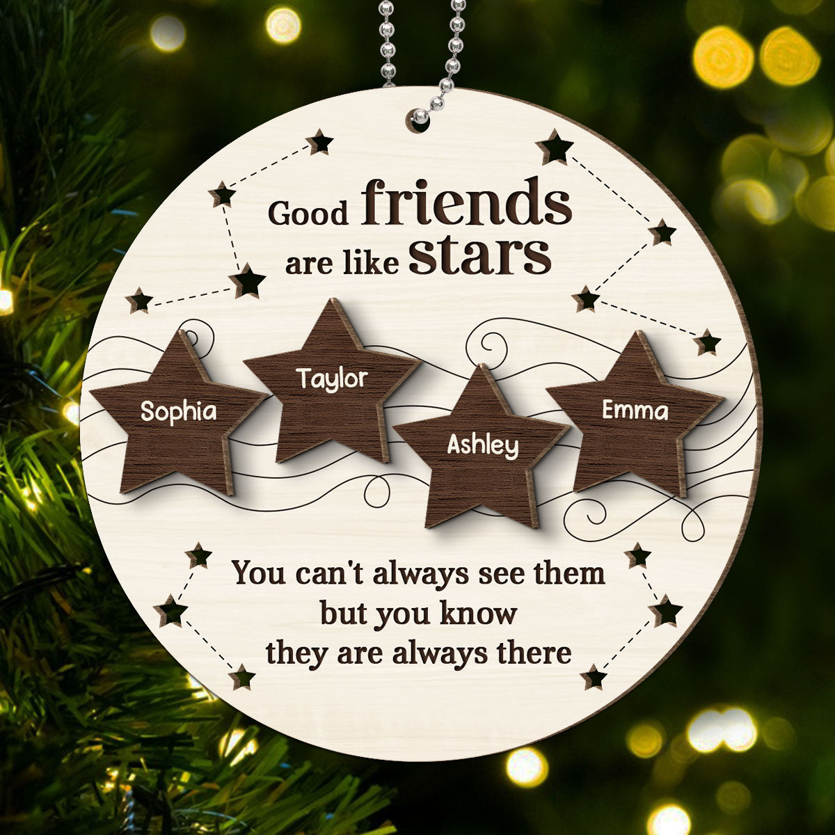 Good Friends Like Stars Friendship Gift Personalized 2-Layer Wooden Ornament