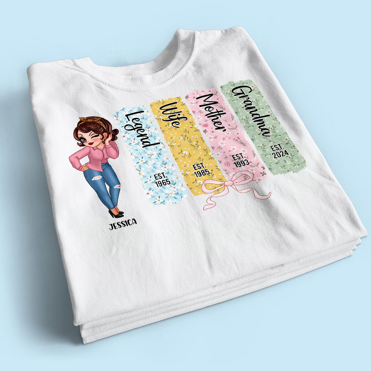Floral Mom Grandma Est Bow Coquette Personalized Shirt, Gift