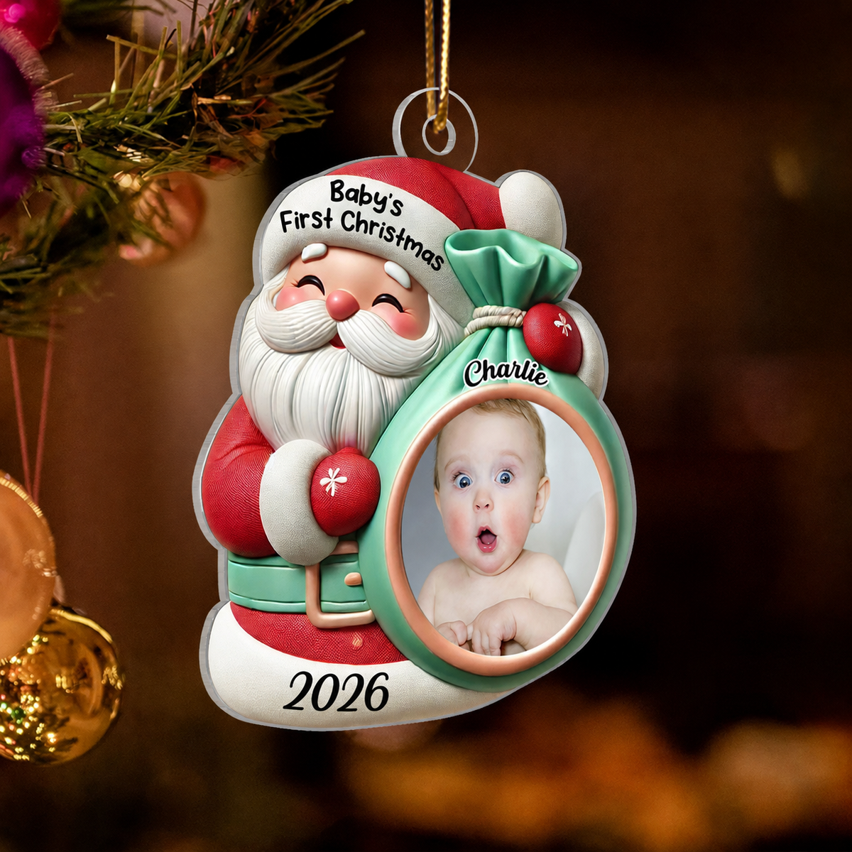 Little Bundle Big Joy Upload Photo Baby Ornament, 2024 Keepsake Christmas Ornament, Baby Shower Gifts, Gift For Newborns
