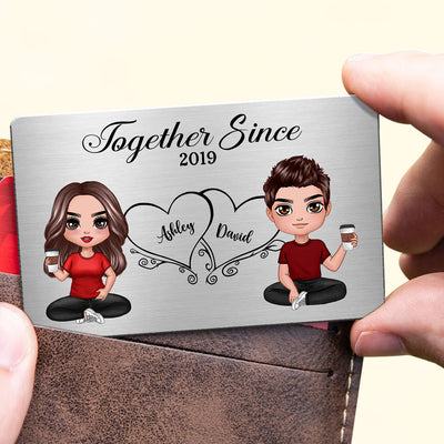 Hearts Doll Couple Sitting Gift For Him Gift For Her Personalized Metal Wallet Card