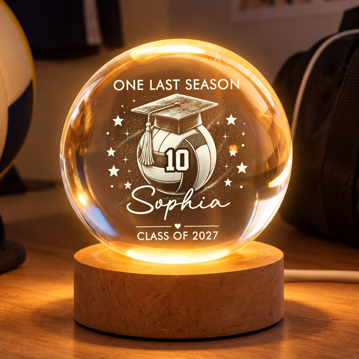 Senior Volleyball Player Graduation - Personalized Crystal Ball LED Night Light - Christmas Gift For Volleyball Players Senior, Granddaughter, Grandson, Daughter, Son