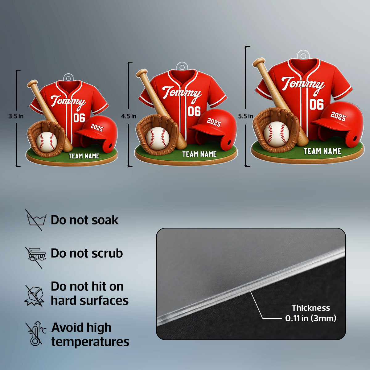 Baseball Custom Jersey 3D Effect - Personalized Acrylic Ornament - Christmas Gift for Son, Daughter, Grandkids