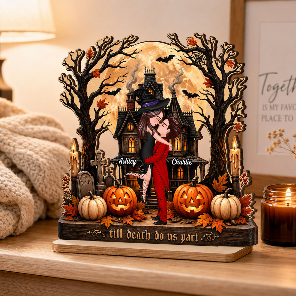 Couple Haunted House Ghost - Personalized 2-Layered Wooden Plaque - Halloween Decor Gift, Gift For Couple