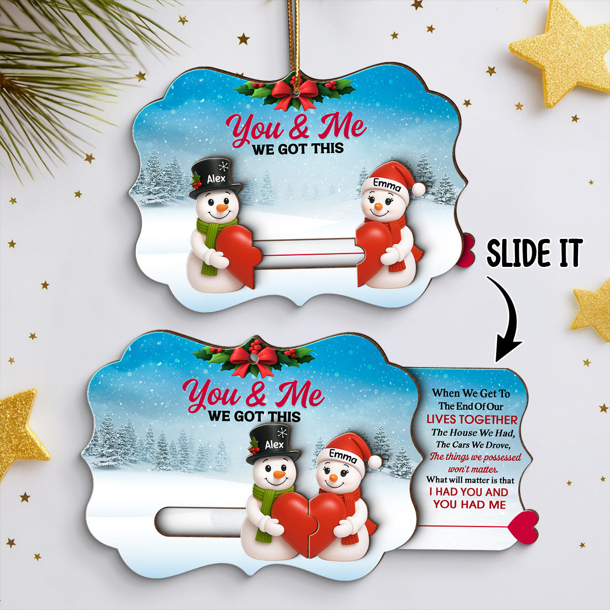 Snowman Couples - Personalized Slider Ornament - Christmas Gift For Him For Her