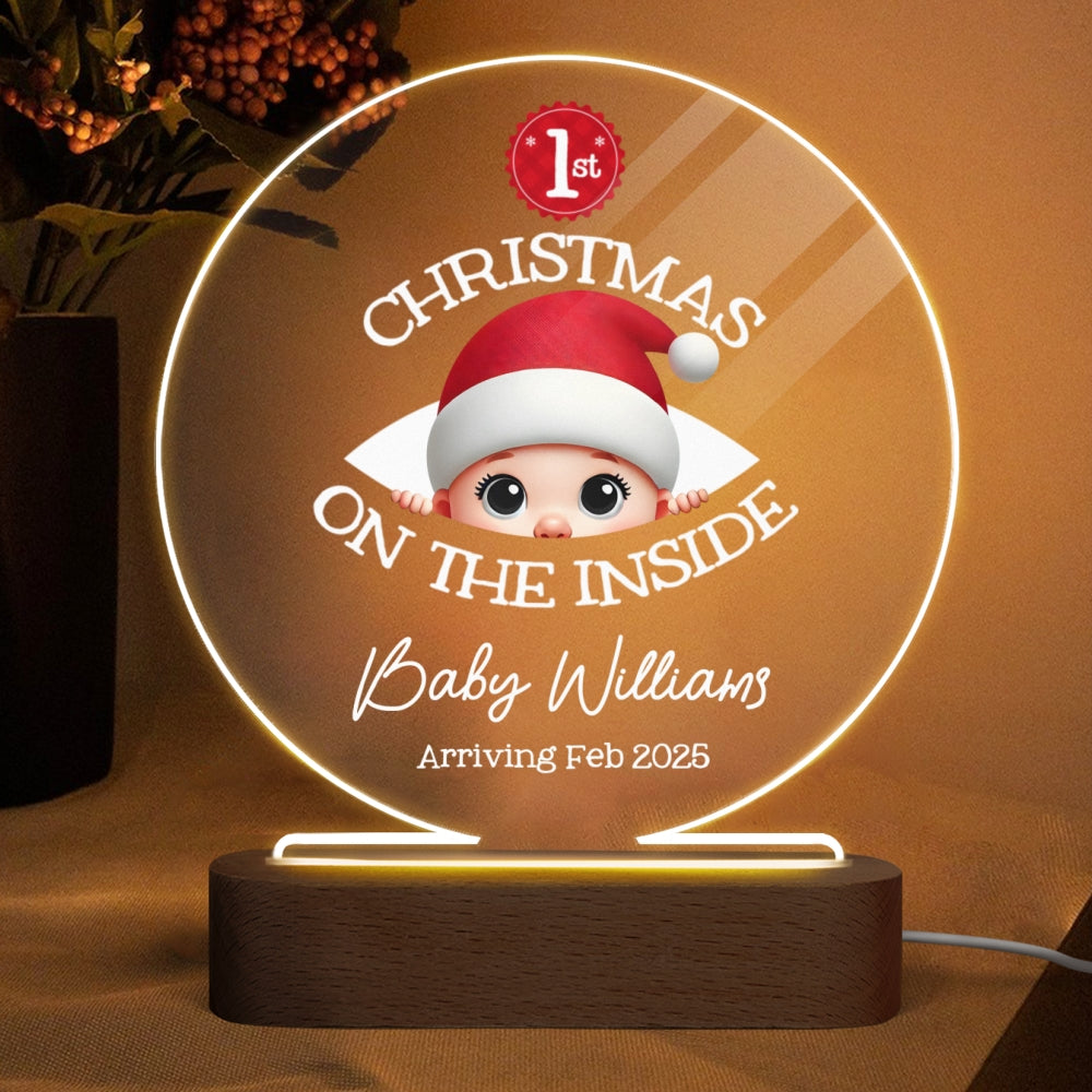 Personalized Baby's First Christmas On the Inside Acrylic LED Night Light, Custom Pregnancy Reveal LED, Expecting Parents