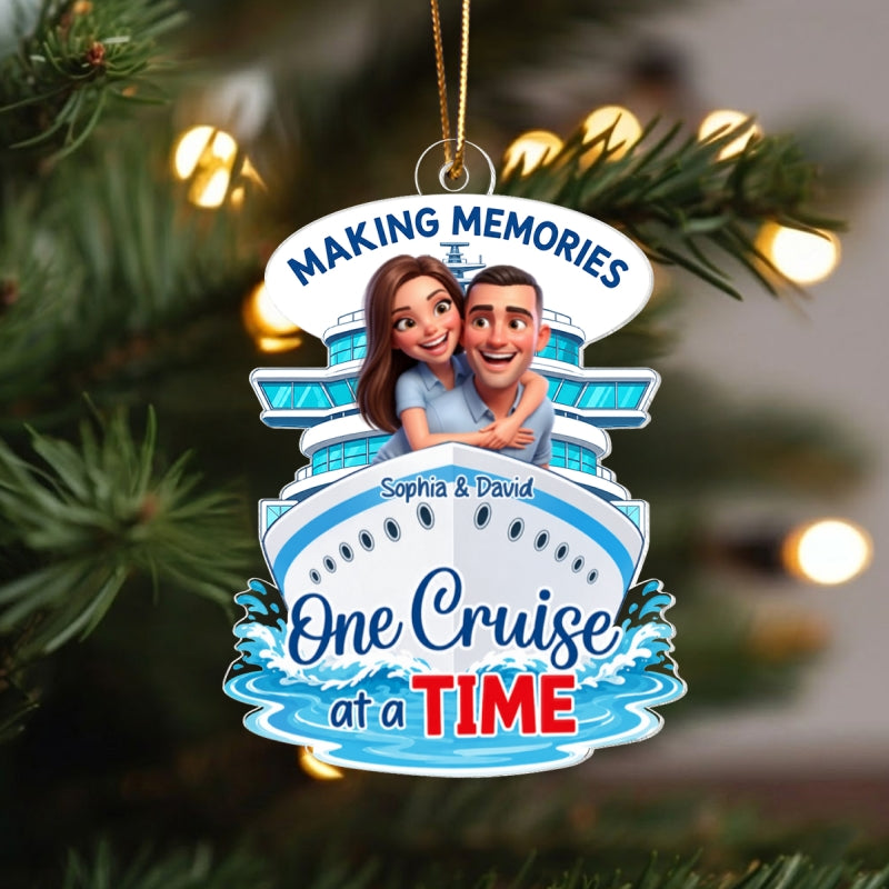 Custom Couple Photo One Cruise At A Time - Personalized Acrylic Ornament - Cruise Ship Keepsake, Cruise Ship Vacation Gifts