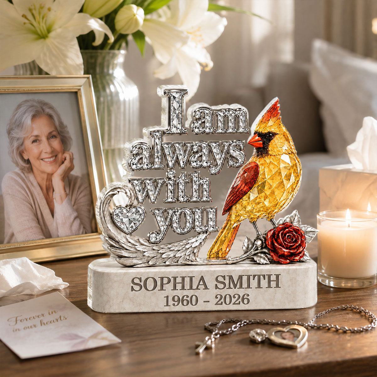 I Am Always With You Cardinal Memorial - Personalized Acrylic Block Plaque - Memorial Gift, Sympathy Gift
