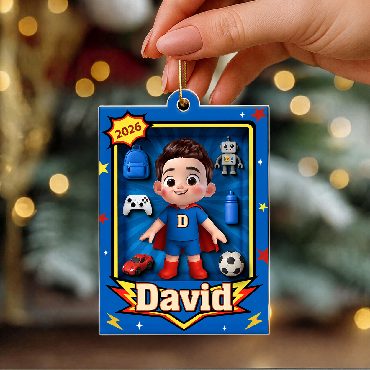 Cute Little Boy In Toy Box - Personalized Acrylic Ornament - Unique Christmas Gift For Kids, Grandkids