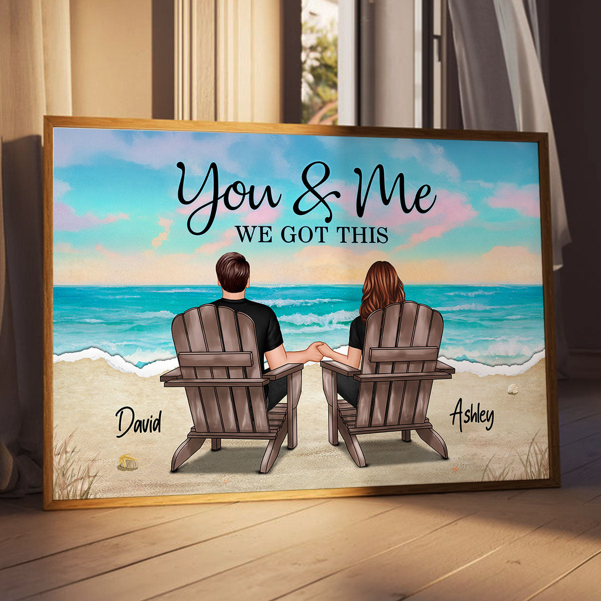 Torn Paper Patterned Couple Beach Landscape Personalized Poster