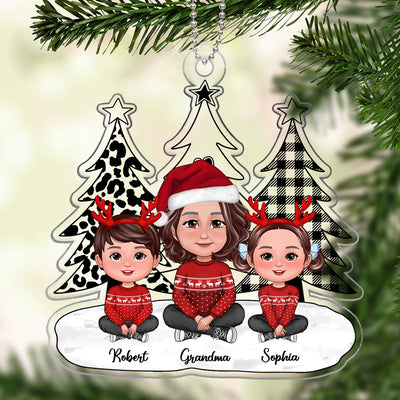 Black White Leopard Checkered Christmas Tree Grandma Grandkids Personalized Acrylic Ornament