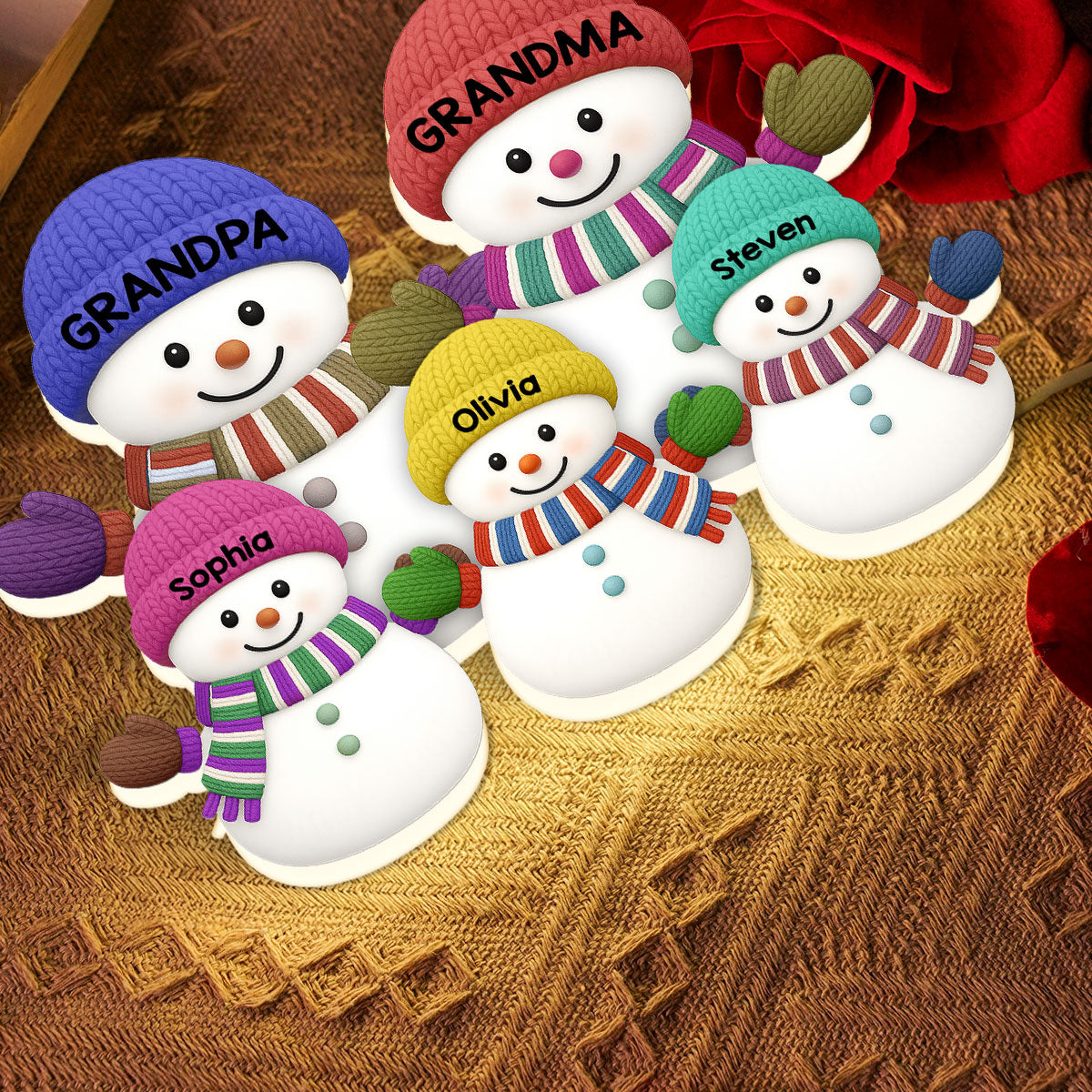 3D Effect Heartwarming Christmas Grandma Grandpa And Grandkids Snowman Together - Personalized Light Box - Christmas Decoration For Grandparents