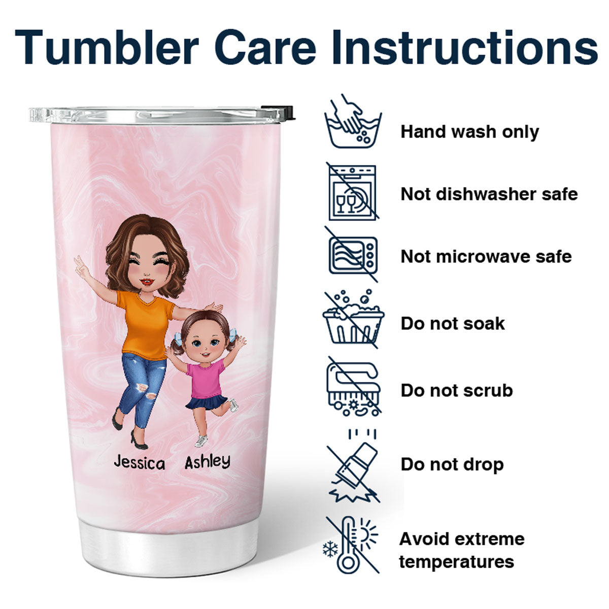Best Grandma Mom Auntie Ever Pink Happy Doll Woman & Doll Kids Personalized Tumbler