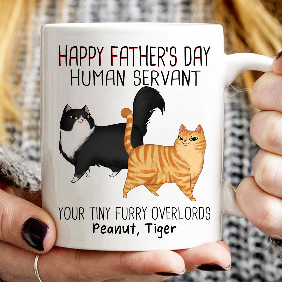 Cartoon Walking Cat Happy Father‘s Day Human Servant Personalized Mug