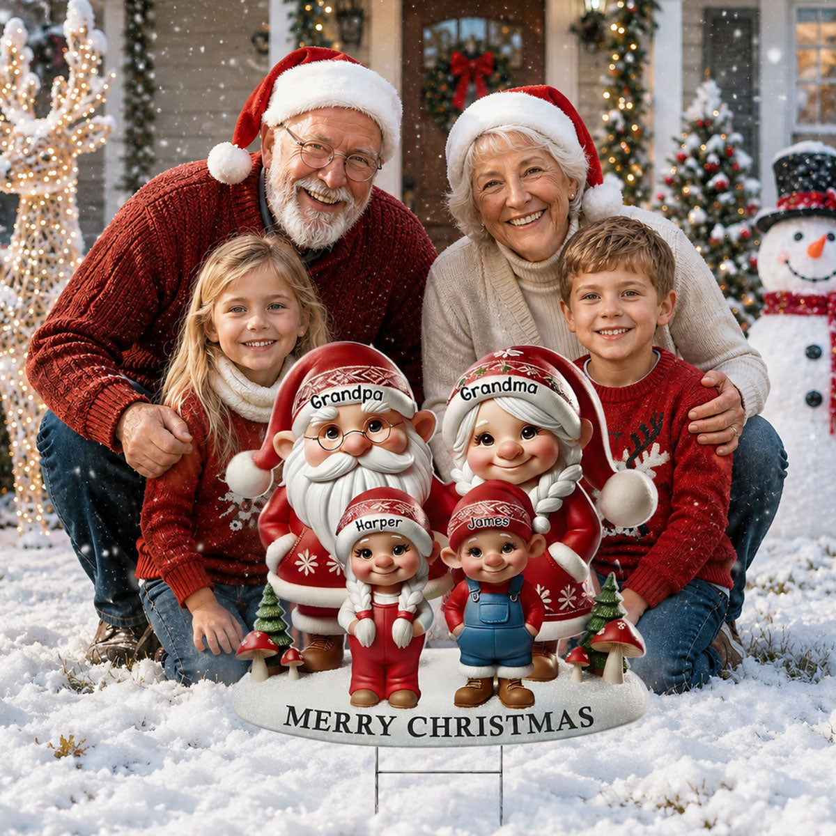 Christmas Gnome Grandpa Grandma Grandparents Grandkids - Personalized Yard Sign - Christmas Decor For Grandparents