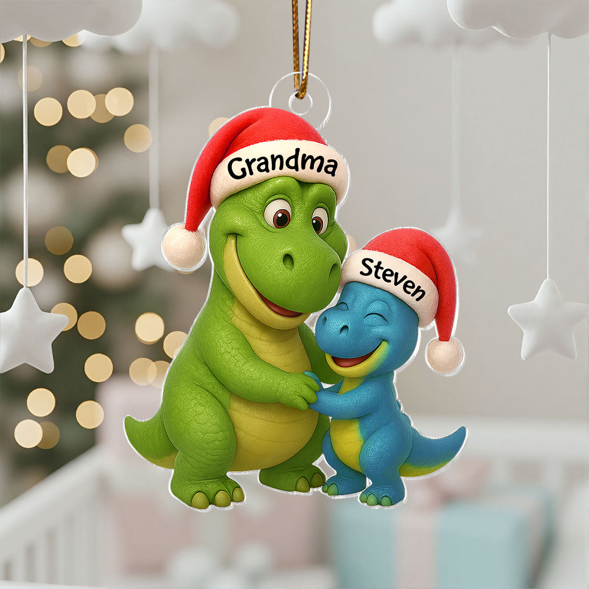 3D Effect Heartwarming Grandmasaurus Hugging Dinosaur Grandkid - Personalized Acrylic Car Hanger - Fun & Unique Gift For Grandkids