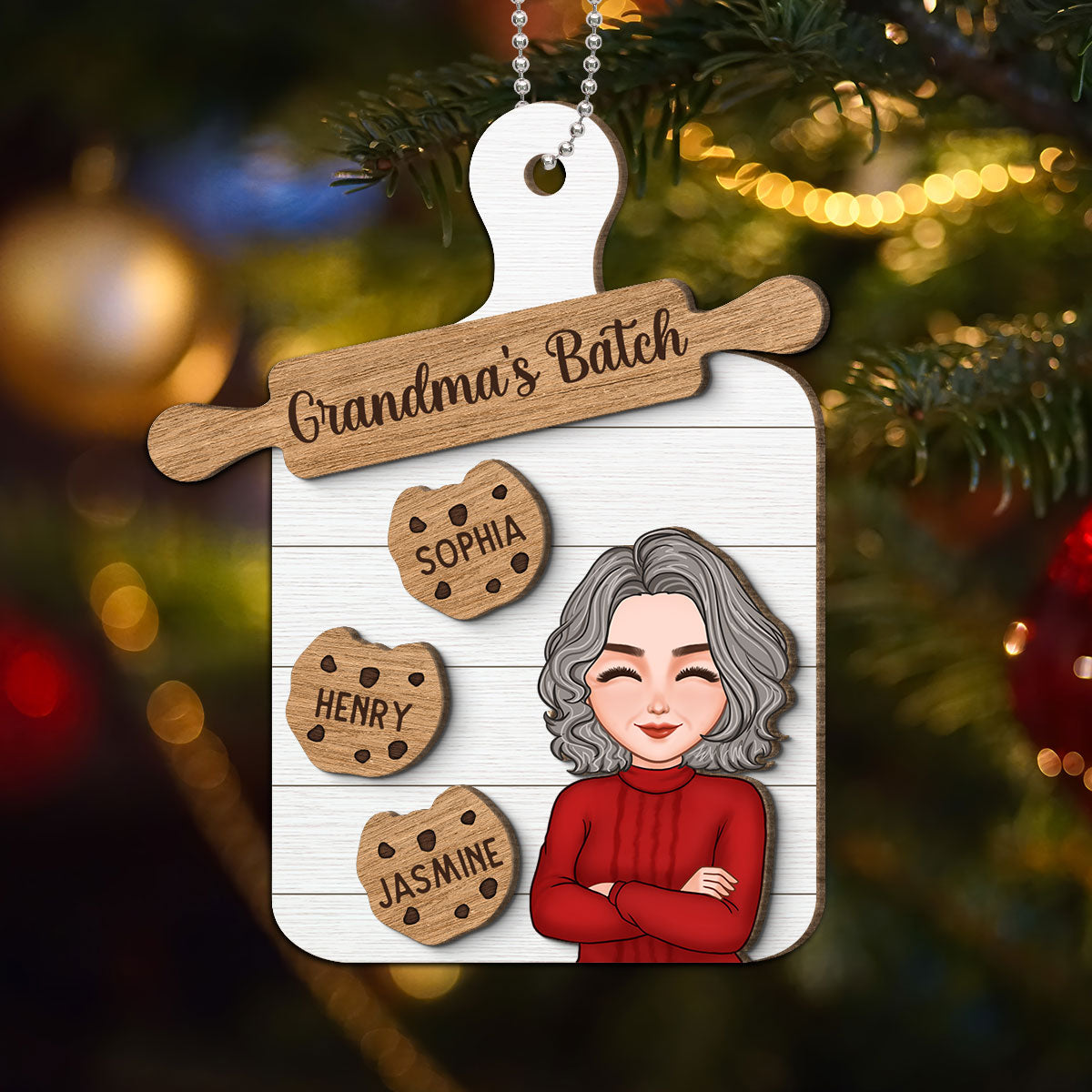 Grandma Mom Cookie Board Christmas Personalized 2-Layer Wooden Ornament