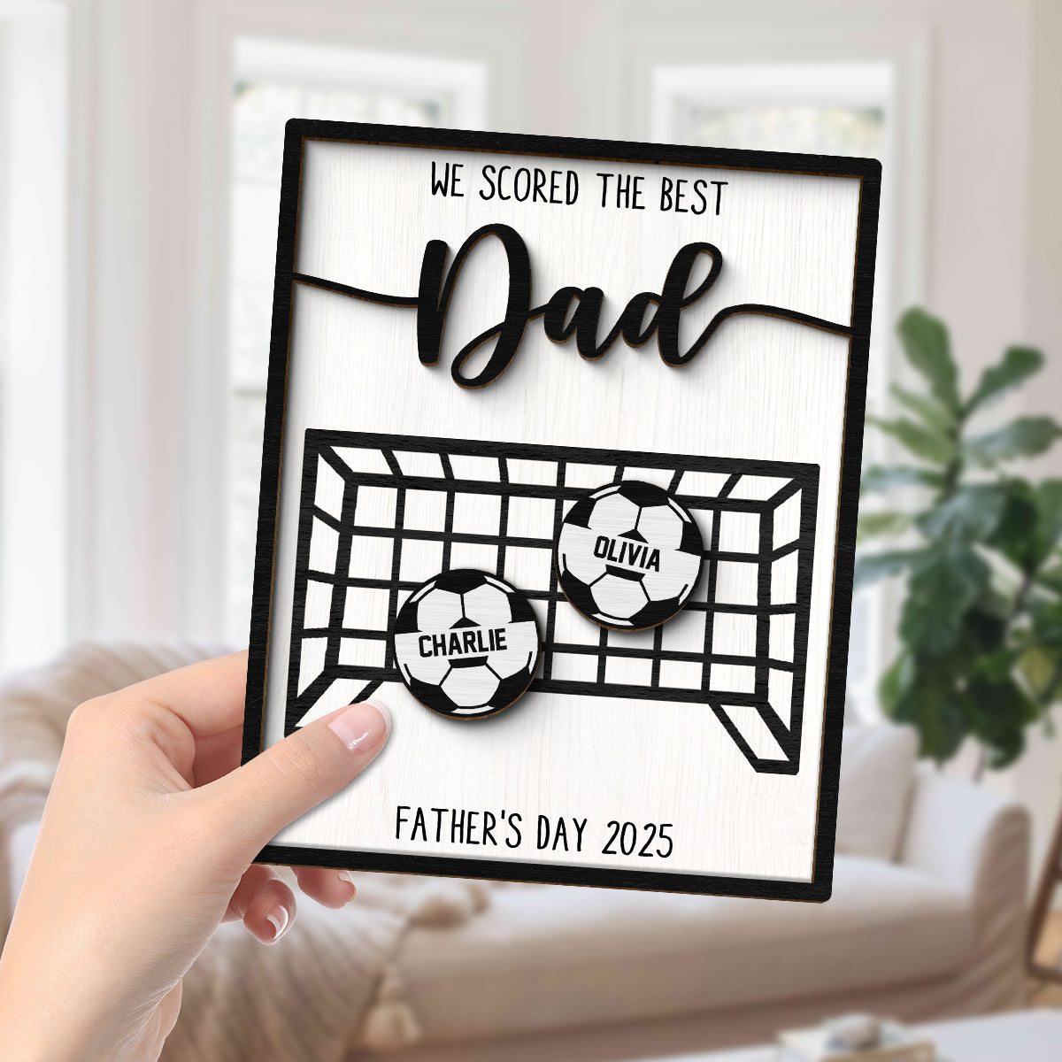 We Scored the Best Dad Personalized 2-Layered Wooden Plaque, Father's Day Gift for Soccer Dad