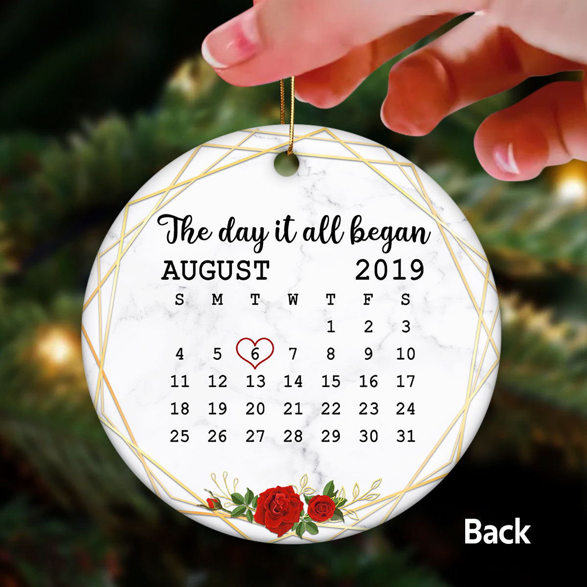 From Our First Kiss Couple Kissing Calendar Anniversary Keepsake Personalized Double Sided Circle Ornament