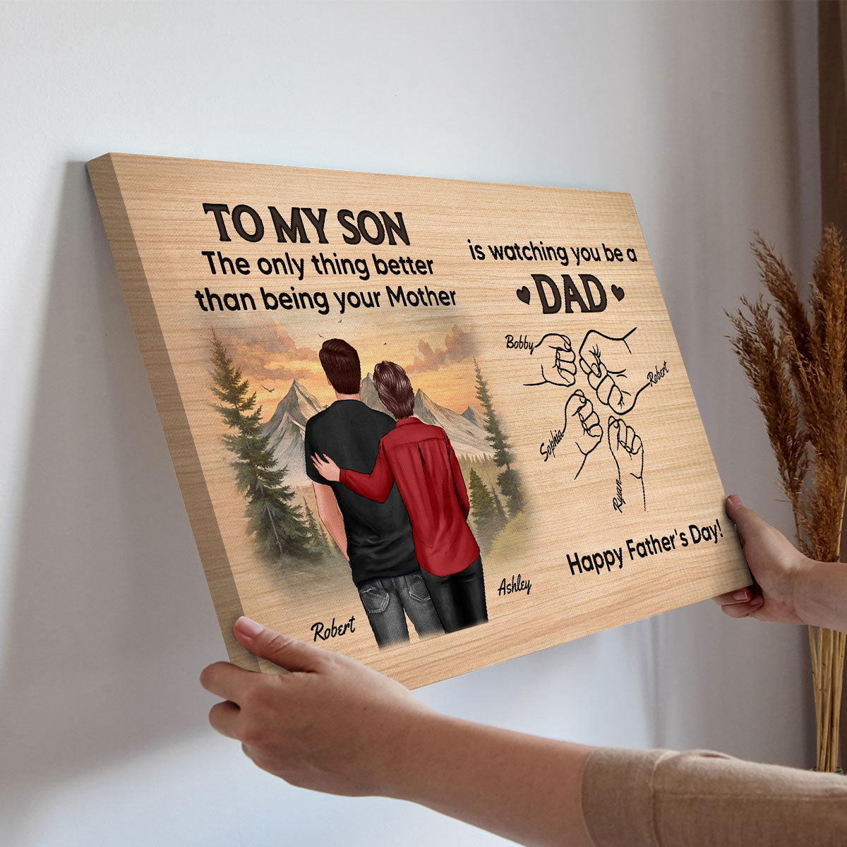From Mom Dad To Son Watching You Be A Dad Personalized Wrapped Canvas, Gift For Son