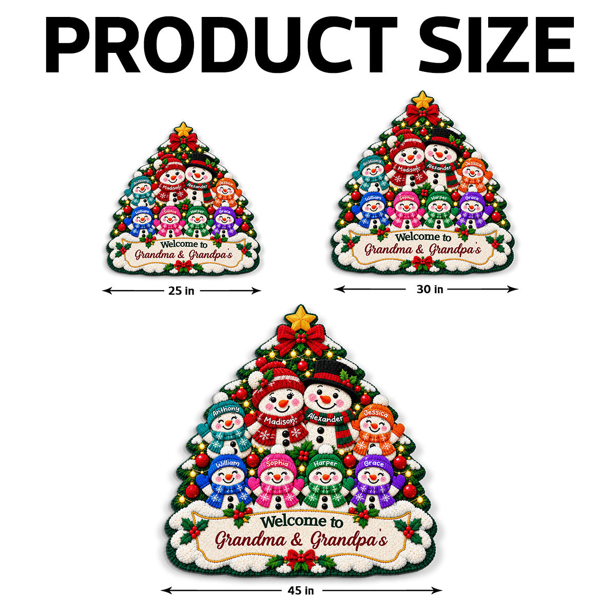Snowman Grandparents & Grandkids Under Christmas Tree - Personalized Door Mat - Christmas Decor For Grandparents, Family