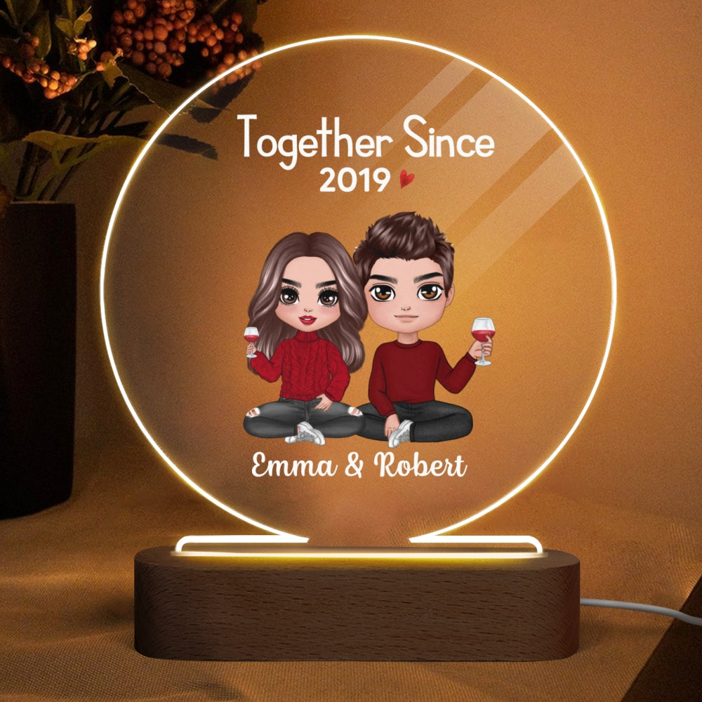 Hexagon Frame Doll Couple Sitting Personalized Circle Acrylic Plaque LED Lamp Night Light