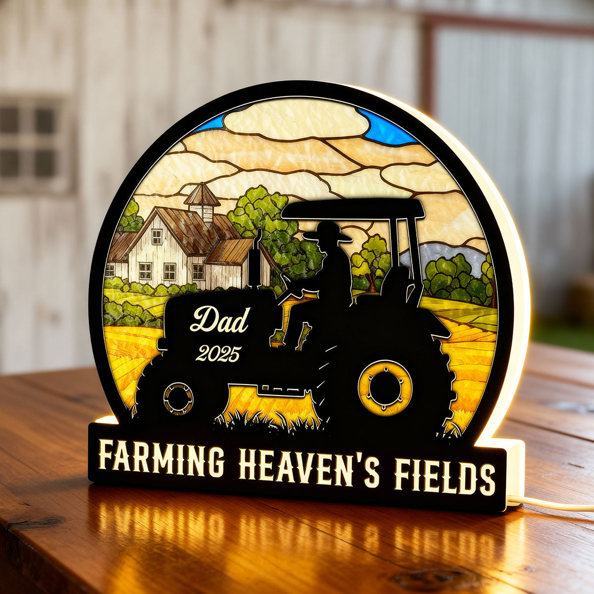 Farming In Heaven Memorial - Personalized Light Box - Memorial Keepsake For Family