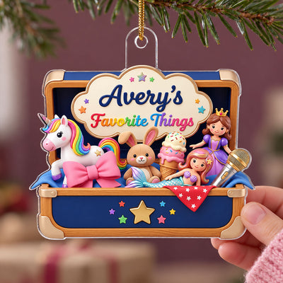 Kid's Favorite Things Box 2D Flat Printed - Personalized Acrylic Ornament - Custom Name & Favorite Things Keepsake Gift for Kids