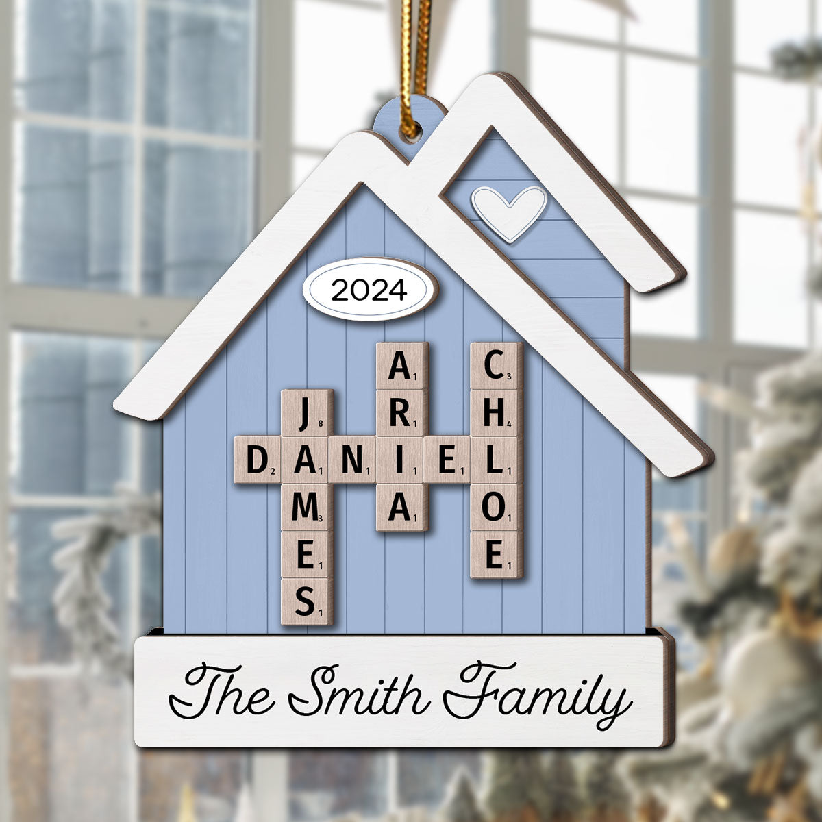 House Shaped Family Names Puzzle Crossword Personalized 2-Layer Wooden Ornament, Christmas Gift For Family