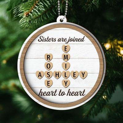 Sisters Are Joined Heart To Heart Crossword Puzzle Personalized 2-Layer Wooden Ornament, Christmas Gift For Best Friends, Sisters