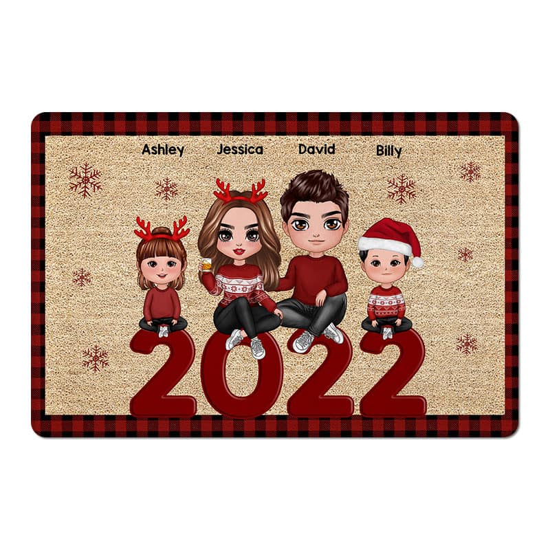 Family Sitting 2022 Christmas Personalized Doormat