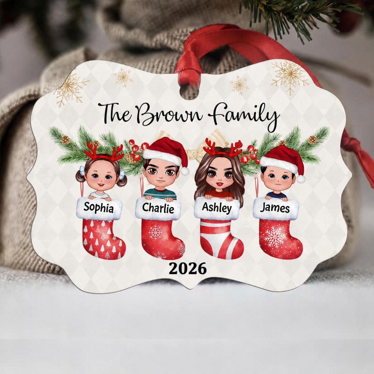 Family Dogs Cats Inside Stocking Personalized Christmas Ornament