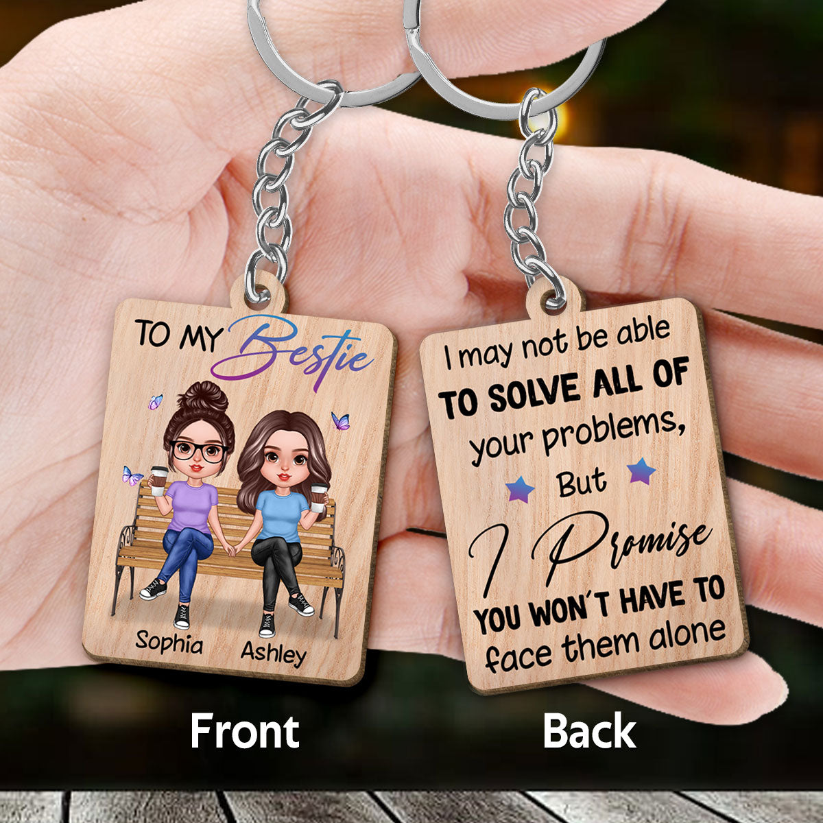 To My Bestie Realistic Doll Personalized Wooden Keychain