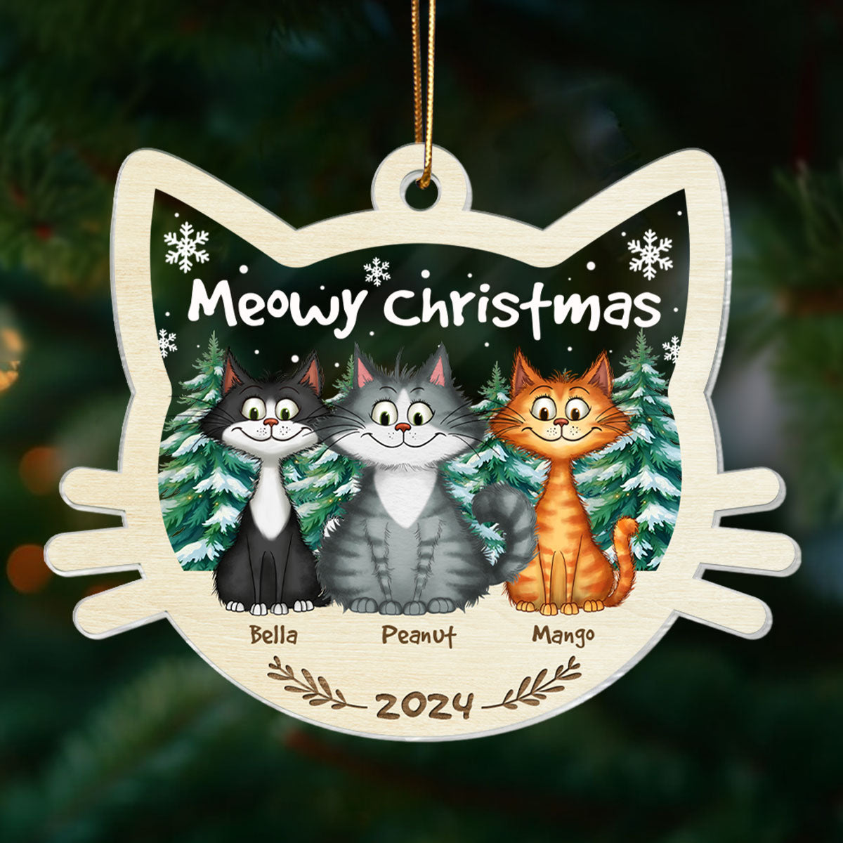 Funny Cat Personalized Christmas 2024 Acrylic Ornament, Custom Meowy Christmas Ornament, Christmas Gift For Cat Lover, Cat Mom Christmas Decor