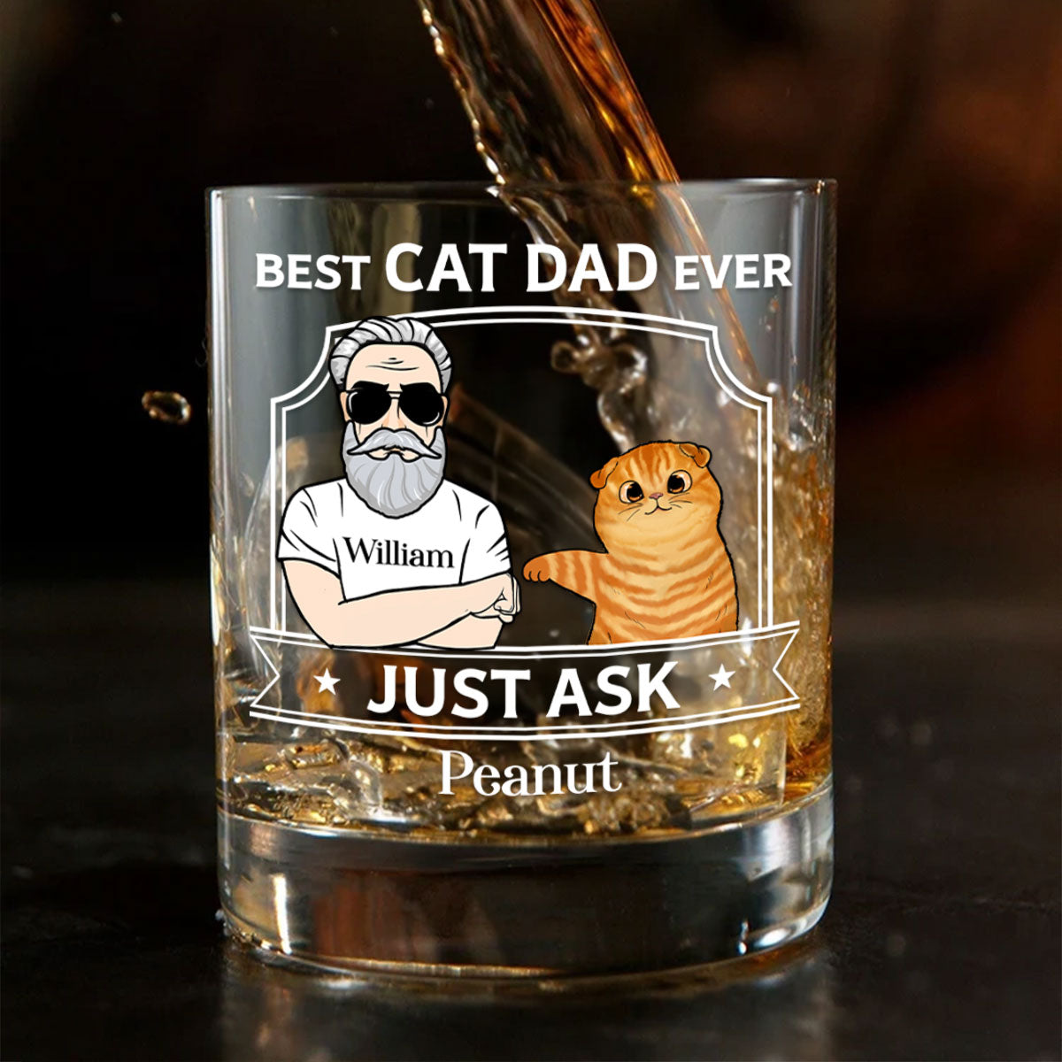Best Cat Dad With Fluffy Cat Fist Bump Personalized Wine Glass, Father's Day Gift for Cat Dads