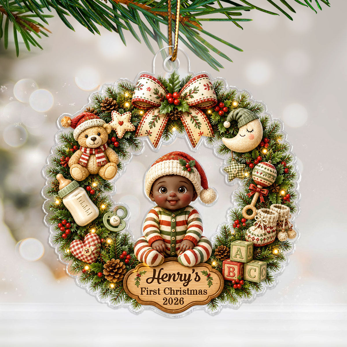 Trending Cute Cartoon Baby's First Christmas - Personalized Acrylic Ornament - Christmas Gift For Boys, Girls, New Born