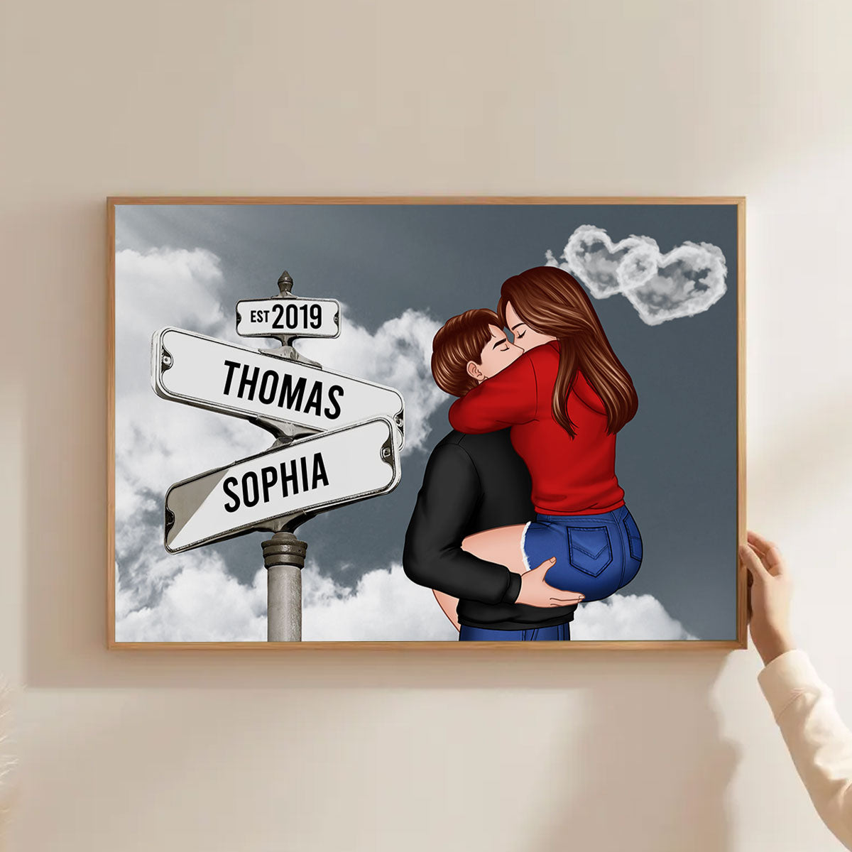 Couple Hugging Kissing, Sign Post Personalized Poster, Christmas Gift For Him, Gift For Her