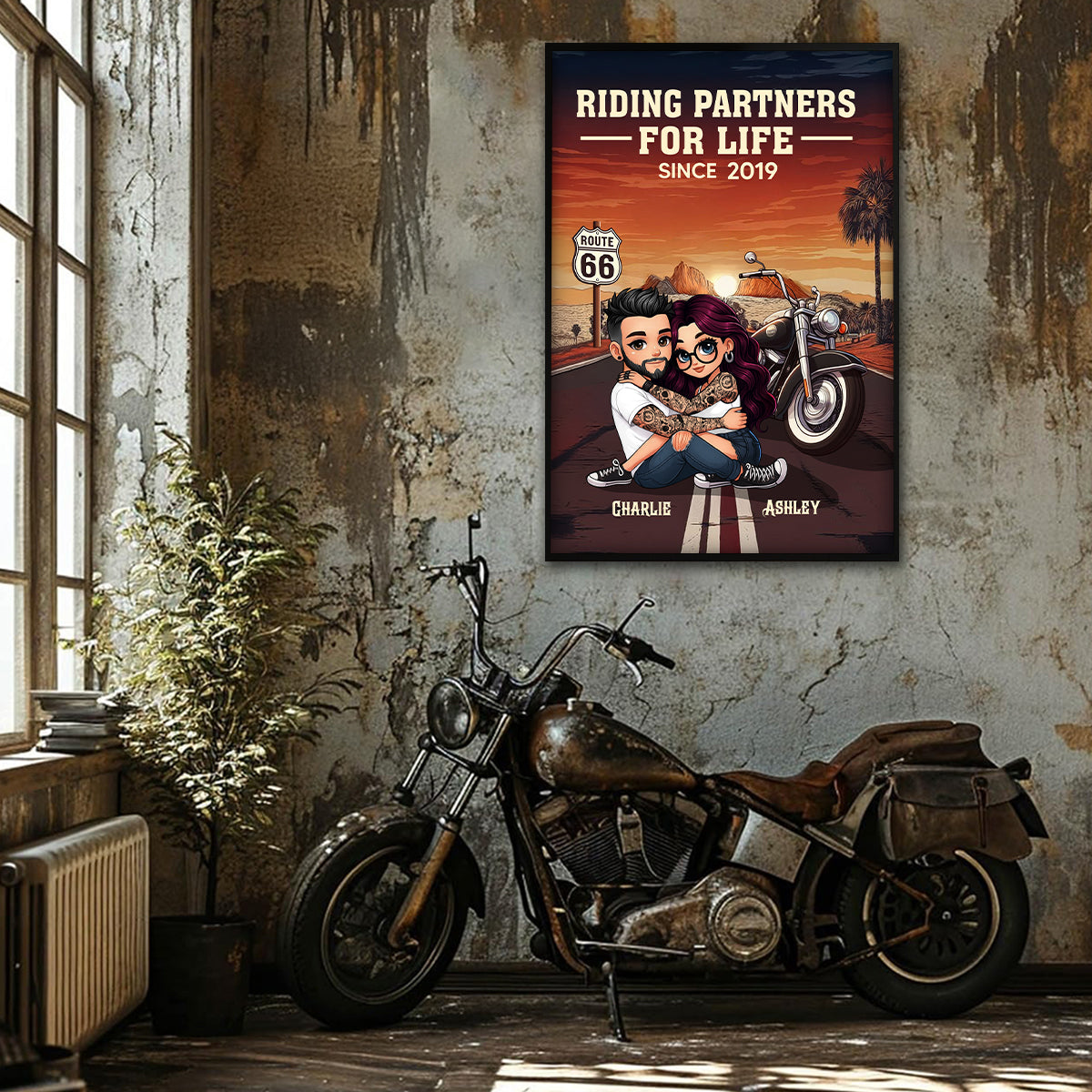 Bikers Couple Riding Partners for Life Personalized Poster, Gift for him, Gift for her