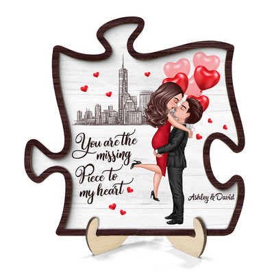 The Missing Piece To My Heart Hugging Couple Personalized 2-Layer Wooden Plaque