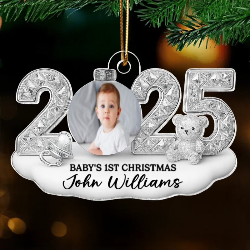 Baby Photo 2025 First Christmas - Personalized Acrylic Ornament - Christmas Gift for New Parent, Newborn Keepsake