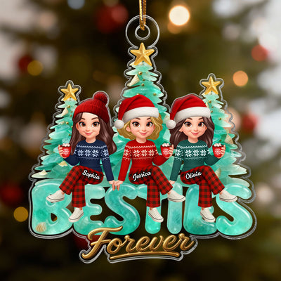 3D Sea Glass Effect Christmas Tree Besties Forever - Personalized Acrylic Ornament - Gift For Best Friends