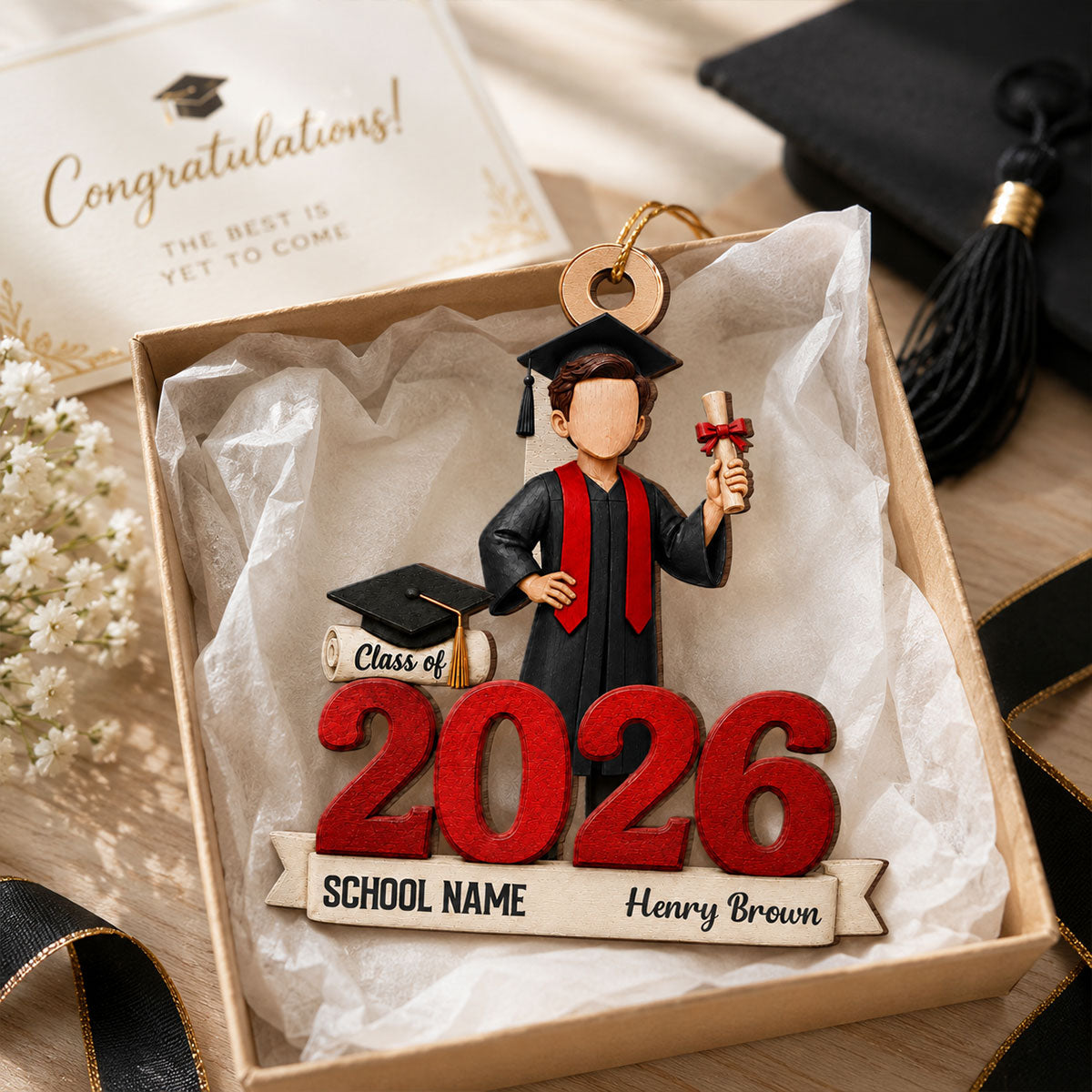Class of 2026 Graduate Senior 2D Flat – Personalized Wooden Ornament – Graduation Gift