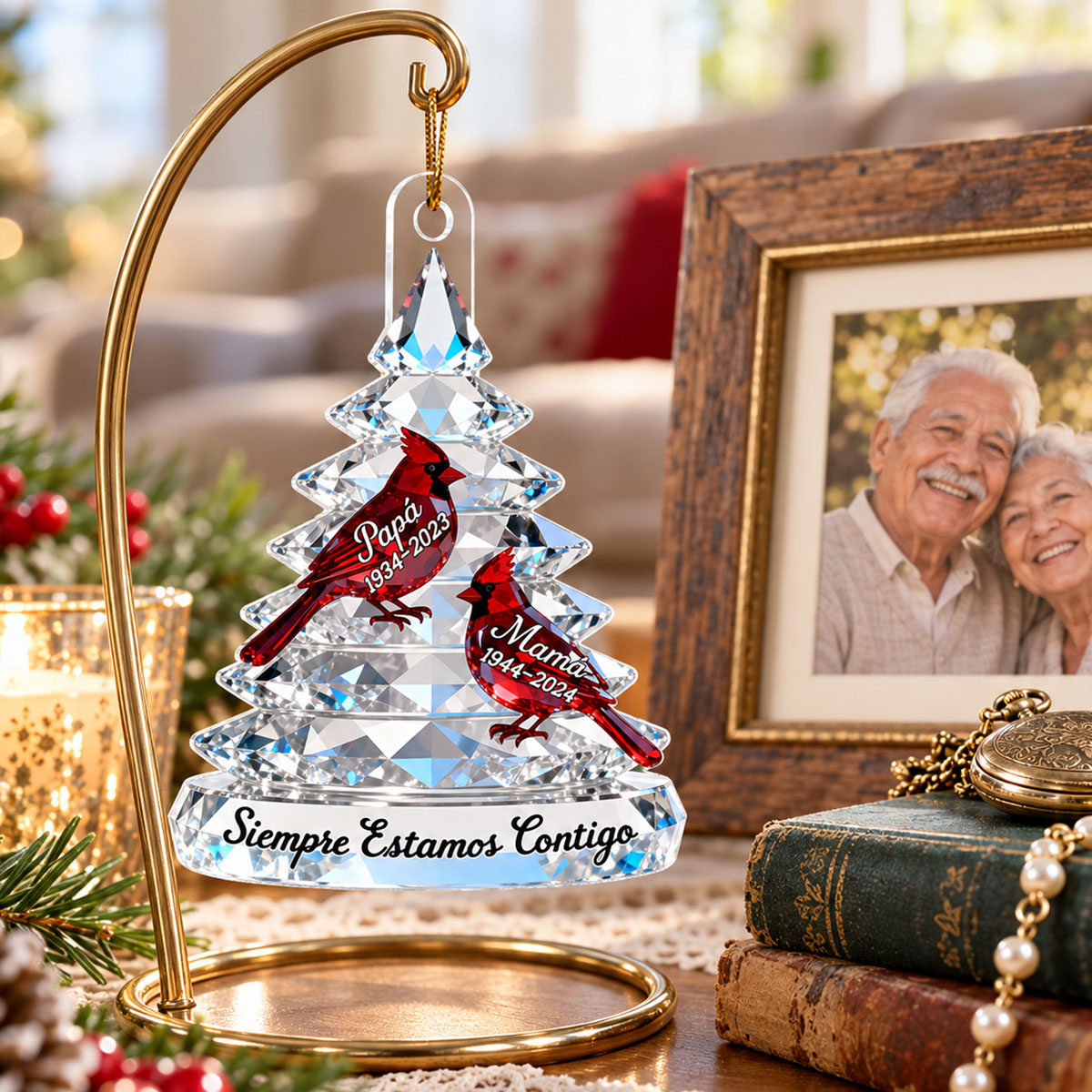 Christmas Spanish Memorial Siempre estamos contigo - Adorno acrílico personalizado - Adorno conmemorativo, regalo de condolencias, regalo de recuerdo