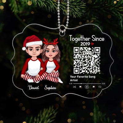 Couple Sitting Together Favorite Song QR Code Personalized Acrylic Ornament