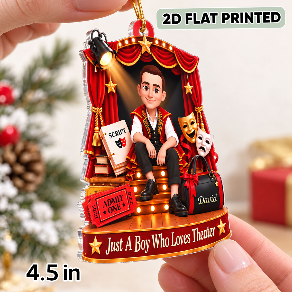 Just a Boy Who Loves Theater - Personalized Acrylic Ornament - Christmas Gift for Son, Grandson