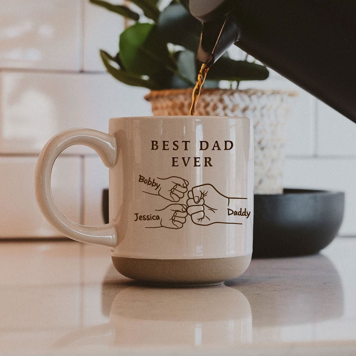 Best Dad Ever Fist Bump Personalized Potter Mug, Father's Day Gift for Dad